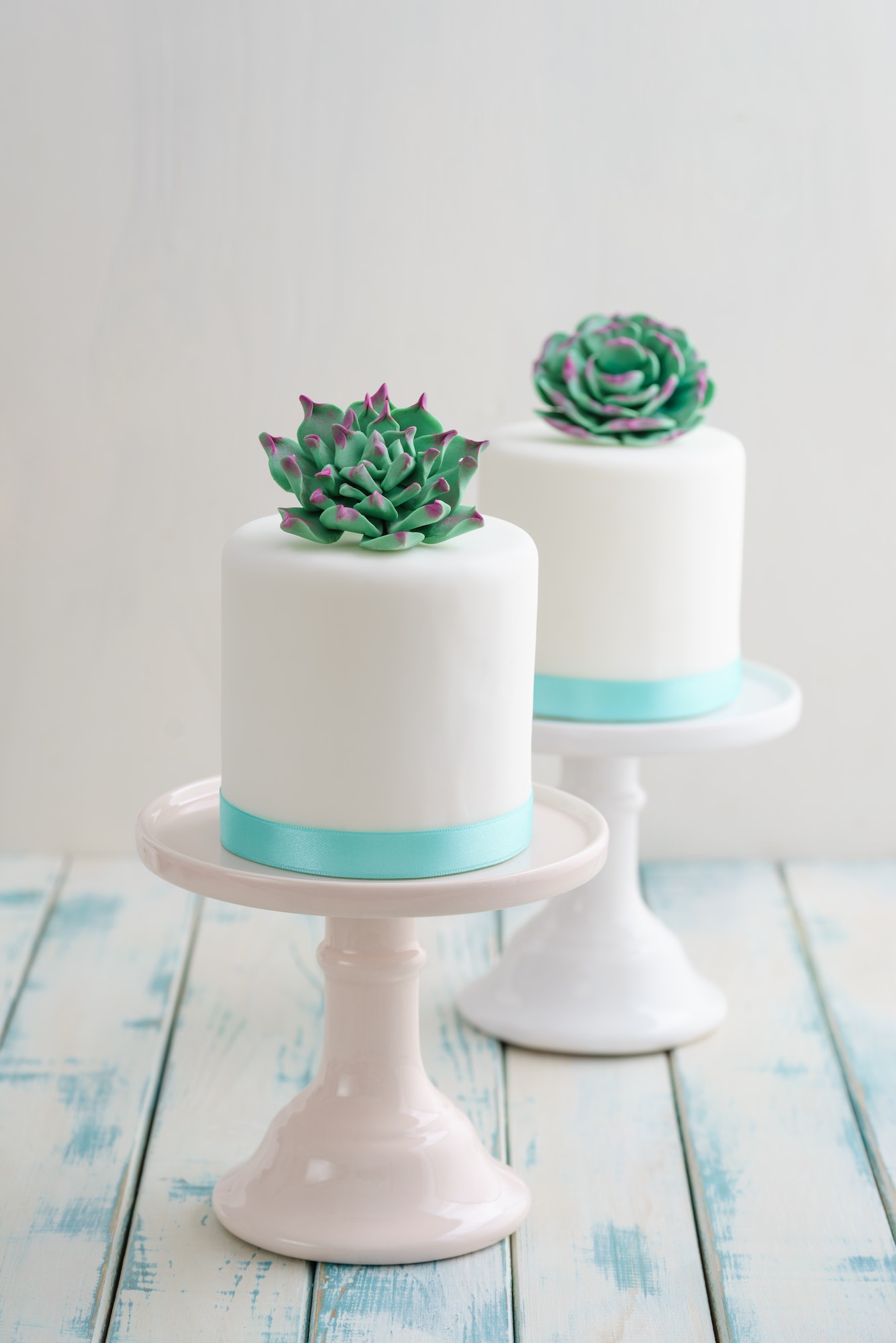 Mini succulent wedding cakes